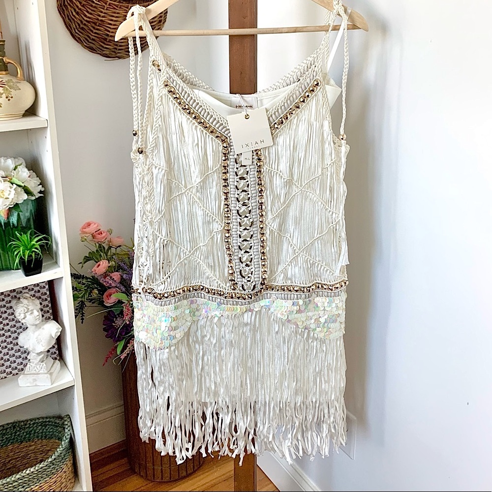 NEW IXIAH x Free People Sombre Crochet Beaded Sequin Dress white Small MED NWT - Picture 2 of 16